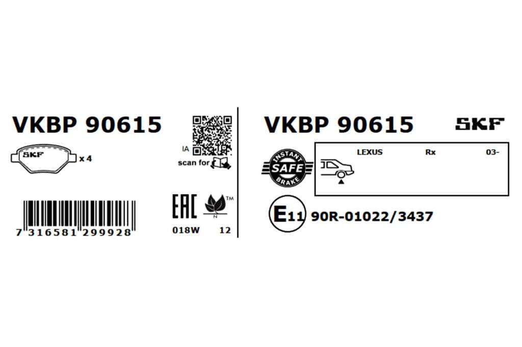 Jogo de 4 pastilhas de travão SKF ref. VKBP 90615